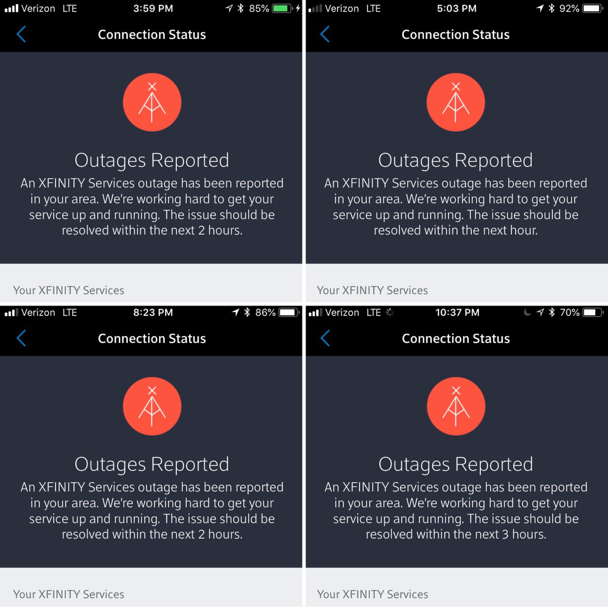 andizguy's tweet photo. @ComcastCares Our Service has been our for almost two weeks. Your app is garbage. The estimated time changes every day/hour. Please fix this!!!
#mobile_Care https://t.co/H3qHcno8L8