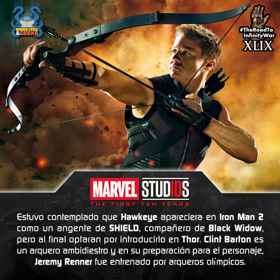 monstersngeeks's tweet photo. #MarvelStudios10years #TheRoadToInfinityWar #Hawkeye #ClintBarton #JeremyRenner #RumboAInfinityWar #SabiasQue (¿Acaso pensaban que tampoco lo iban a ver por acá?) https://t.co/HAp2Vv1gNJ