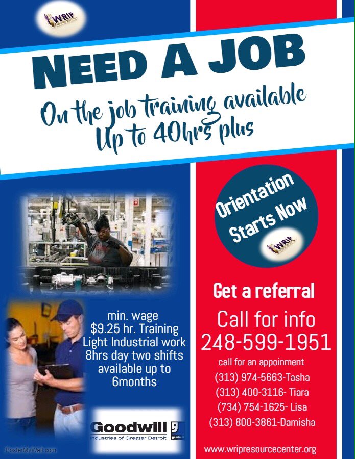 WRIP___'s tweet image. job readiness program 🤑🤑🤑🤑May 2nd will be the last day for referrals❗️❗️❗️❗️ call ☎️☎️☎️now #callnow #program #job #training #needajob #call #email #referrals 
#orientation #WRIP #goodwill