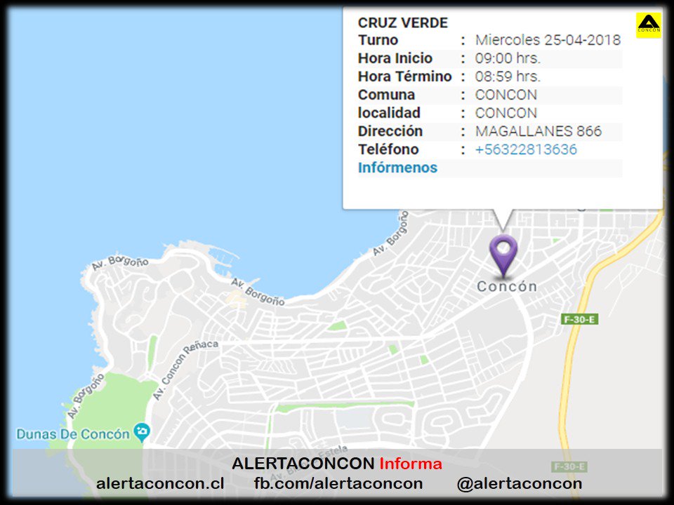alertaconcon's tweet photo. FARMACIA DE TURNO CONCON
#AlertaConconInforma #AlertaConcon #PrevenirEsLaClave https://t.co/fsHs62IDbP