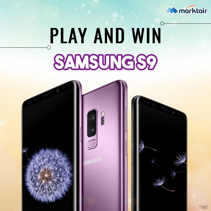 Marktair's tweet photo. #ContestAlert!! Super bonanza offer for gamer to win #SamsungS9.

Note: - Type "Play" on comment box to play the Game. https://t.co/wGZrzzEktZ