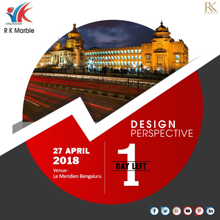 rkmarblegroup's tweet photo. 1 Days Left!
Design Perspective Bengaluru 27 April 2018!
#RKMarble #SaidExpo #Countdown #DaysLeft #Marble #LastingImpressions #Architects #Architecture #DesignPerspective2018 #ArchitecturesInIndia #Technology #Constructions #Buildings #Home #House #HomeDecor #Decor @SaidExpo https://t.co/qYbqLDfkAT