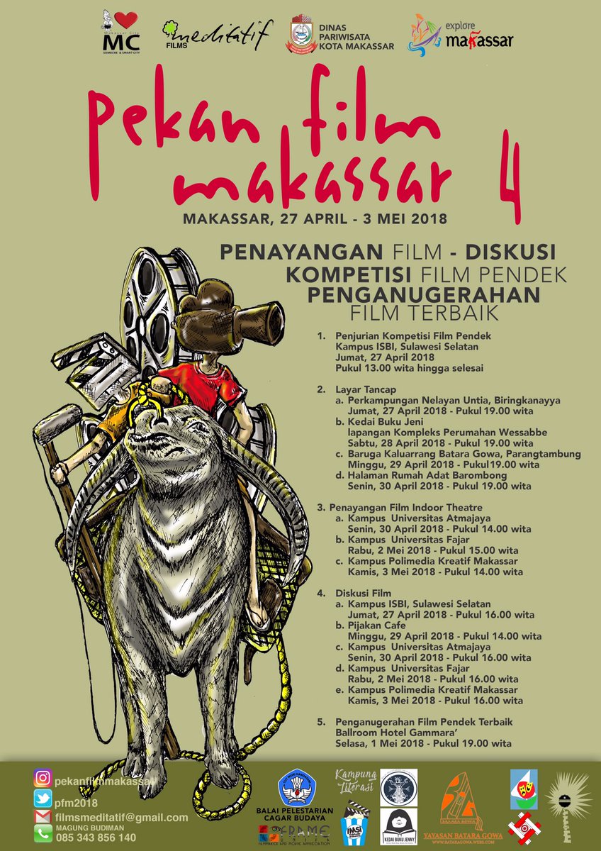 Halo penggiat film.
Jadwal Pekan Film Makassar 2018, 27 April hingga 3 Mei 2018.
Mari ramaikan!