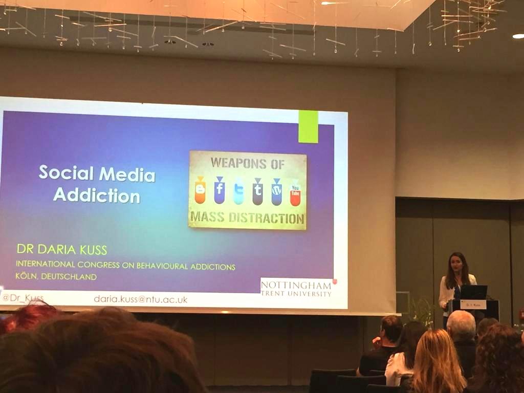 Dr_Kuss's tweet photo. Delivering the #keynote on #socialmediaaddiction at this year's behavioural addiction conference #icba2018 #cologne @NTUNews @BPSCyberPsych https://t.co/4mRpHdnPD1