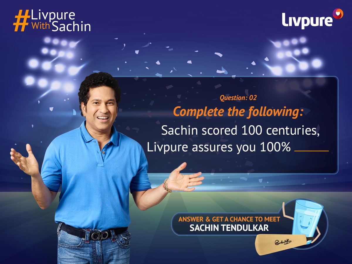 Here’s your chance to meet the legend <a href="/sachin_rt/">Sachin Tendulkar</a> 
Answer this question and stand a chance to meet the legend himself. 
RT this post on your timeline and answer using #LivpureWithSachin.
T&amp;C: bit.ly/2HvVtQu