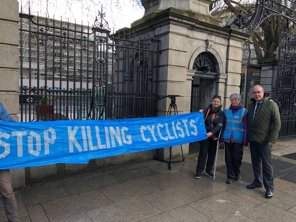 JohnLahart's tweet photo. #stopkillingcyclists at Leinster House yesterday @FM104 @dublincycling @IreCyclingFed @SafeCyclingEire https://t.co/4KhAqVN5IA