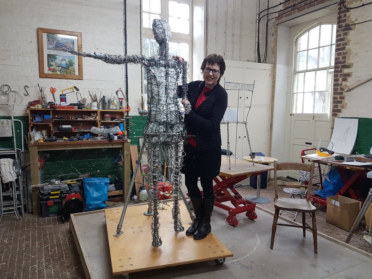 Andrew4Didsbury's tweet photo. The unveiling of the @OurEmmeline statue in St Peter's Square, Manchester is on 14th December 2018 - the 100th anniversary of some women voting for the first time in a British General Election. @HazelReeves with the armature of the statue. Half a ton of clay to be added! https://t.co/Hh9ZoWZAk2
