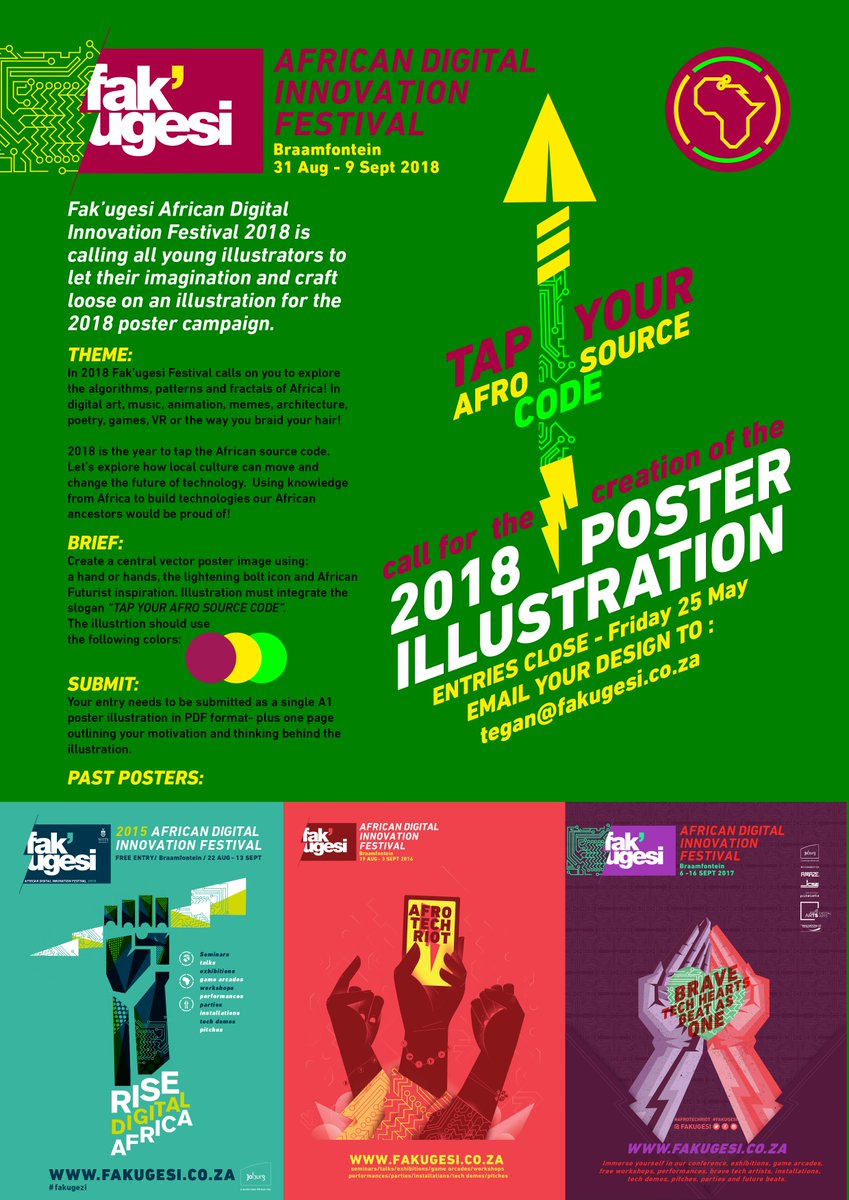 SouthernAfrArts's tweet photo. #Opportunity - @fakugesi African Digital Festival is looking for an illustrator for the 2018 poster!

https://t.co/OvCSCY3HjK https://t.co/ZXcZMrO6d3