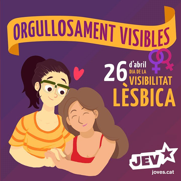 JovesEco's tweet photo. #26A volem ser orgullosament visibles 👩‍❤‍💋‍👩 a tots els espais 🏥🏫, sense amagar-nos i des de la diversitat 🏳‍🌈 #VisibLES #DiadelaVisibilitatLesbica https://t.co/T2K0TgbJkk