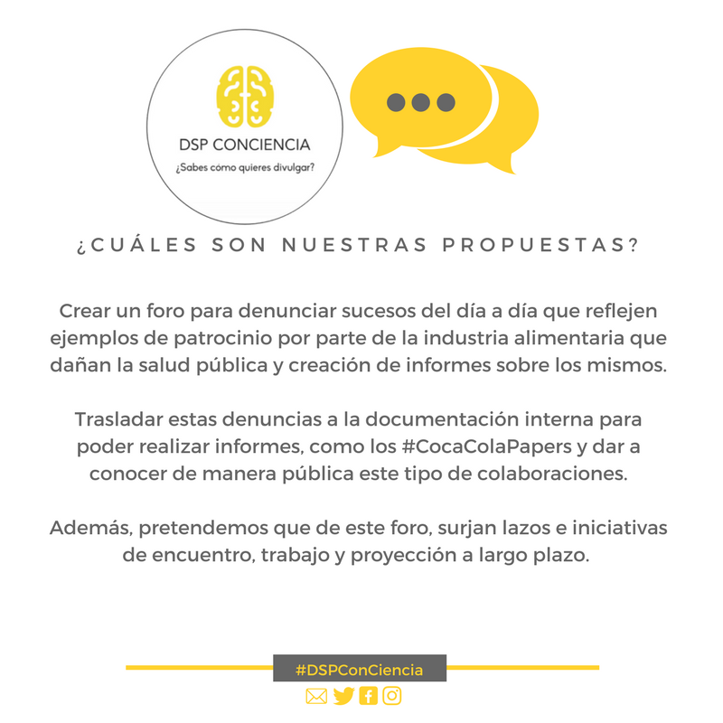 dspconciencia's tweet photo. Creemos imprescindible conocer nuestro entorno para poder abordar las distintas situaciones a las que se puede enfrentar la asociación.

Recoger manifiestos por el descontento de patrocinios en empresas, congresos, etc. Realizar informes con la perspectiva de los #CocaColaPapers https://t.co/3RqlIORLEp