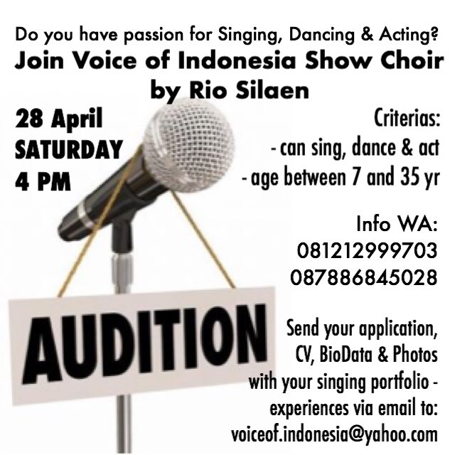 Ikutan AUDISI VOICE OF INDONESIA. Baca ketentuannya

AUDISI PENYANYI join VOICE OF INDONESIA