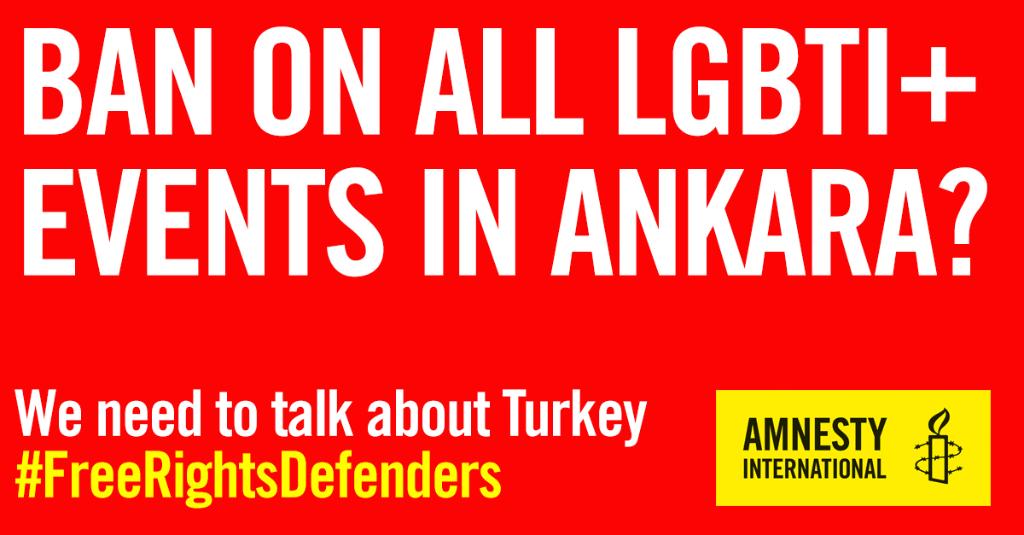 amnesty's tweet photo. All LGBTI+ events have been banned in Ankara. #Pride should be celebrated, not banned. 

We really need to talk about #Turkey → https://t.co/rwMSG8ARd1 https://t.co/q9LpKEPbIS