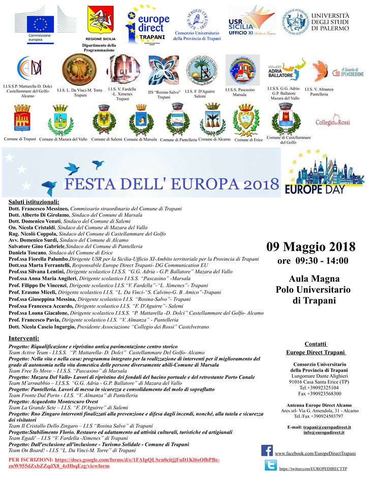 zingaroscrystal's tweet photo. La Festa dell'#Europa2018 si svolgerà il 9 maggio 2018 presso il Polo Universitario di Trapani. Parteciperanno vari team della provincia che presenteranno il lavoro svolto durante il percorso di "A Scuola di Opencoesione", in più sarà decretato il vincitore dell'edizione 2017-18. https://t.co/xFbaQoF4cX