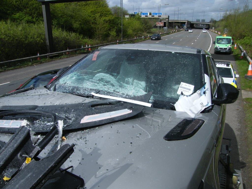 One from yesterday - #M61 Motorway, car transporter driver fails to lower top deck and collides with bridge resulting in turning this Range Rover into a none factory build convertible! Driver reported for due care. <a href="/NWmwaypolice/">North West Motorway Police</a>