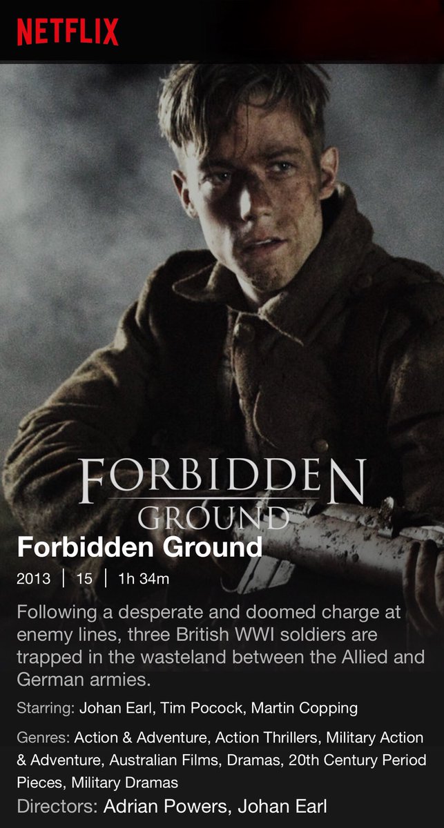 adrianjpowers's tweet photo. Based in the UK? Don’t forget: #ForbiddenGround is available on @NetflixUK! #WWI #War #Cinema #Ausfilm #Netflix @realjohanearl @MartinCopping @realtimpocock https://t.co/HrBMkyaqbu