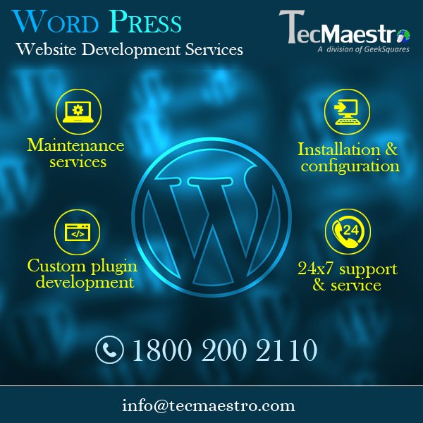 TecMaestro's tweet image. Get a feature-rich website with enhanced performance capabilities. TecMaestro offers #wordpress_development_services to launch a website that gives an edge to your business. Visit bit.ly/2Hhh4jC or dial 1800 200 2110.
#wordpress #website #development #services