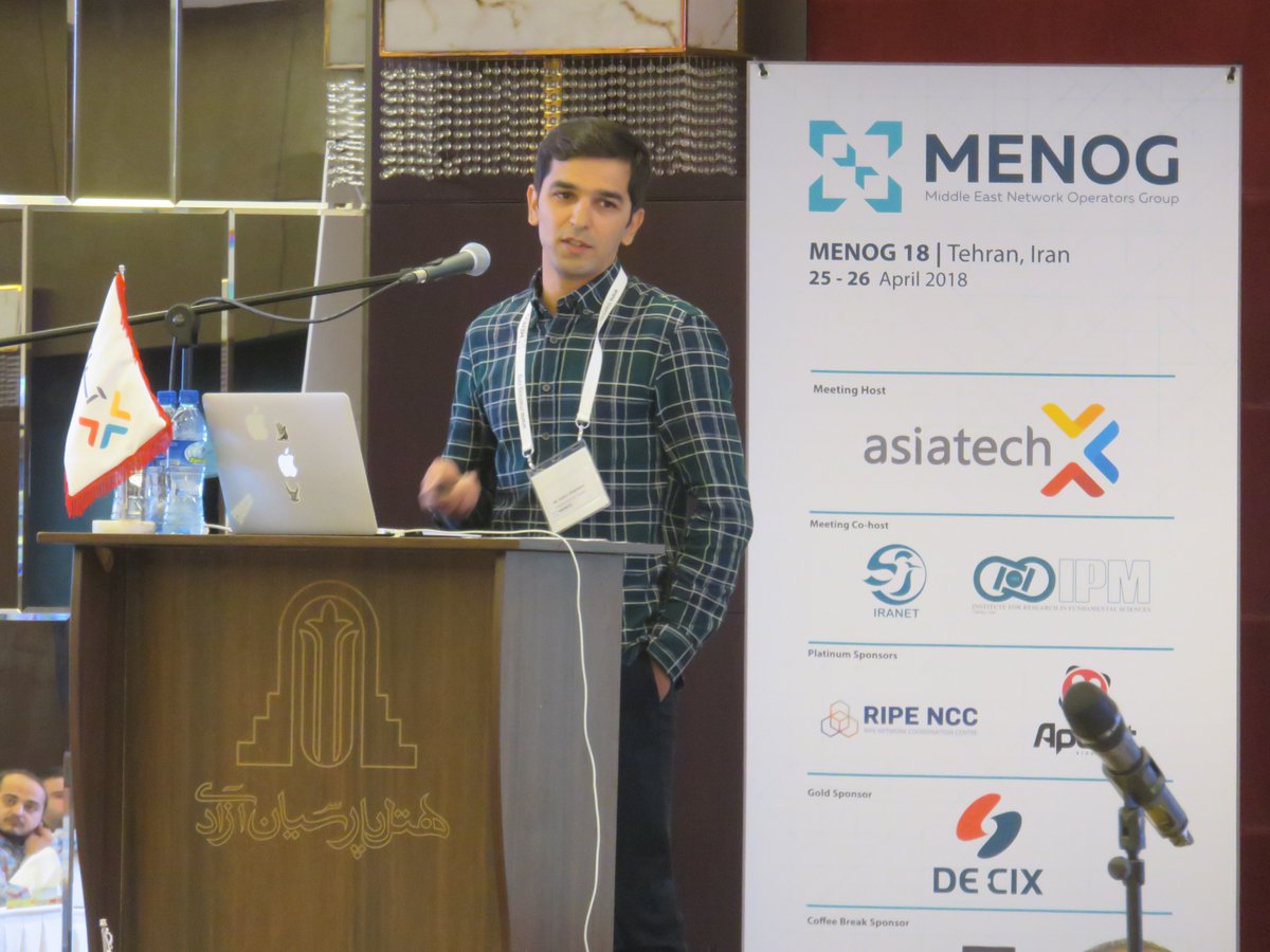 _GeriPetrova's tweet photo. RACI attendee Ali Safari Khatouni, Politecnico di Torino @PoliTOnews, presenting on the impact of Carrier Grade NAT (#CGN) on web browsing at #MENOG18 in Tehran. https://t.co/PVGEYrpmrP