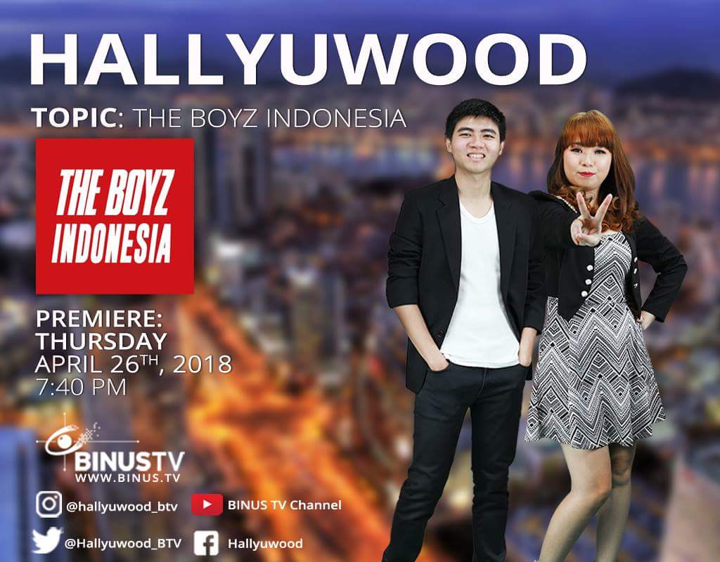 THEBOYZINDO's tweet photo. [INFO] Smart viewers, watch an exciting discussion about THE BOYZ accompanied by @THEBOYZINDO in @Hallyuwood_BTV this #AforAmazingApril only on https://t.co/mglne1wzC1! 📺

#HALLYUWOOD #BINUS #BINUSTV #더보이즈 #THEBOYZ #더비 #THEB #THESTART #GiddyUp https://t.co/4srosjNoOf