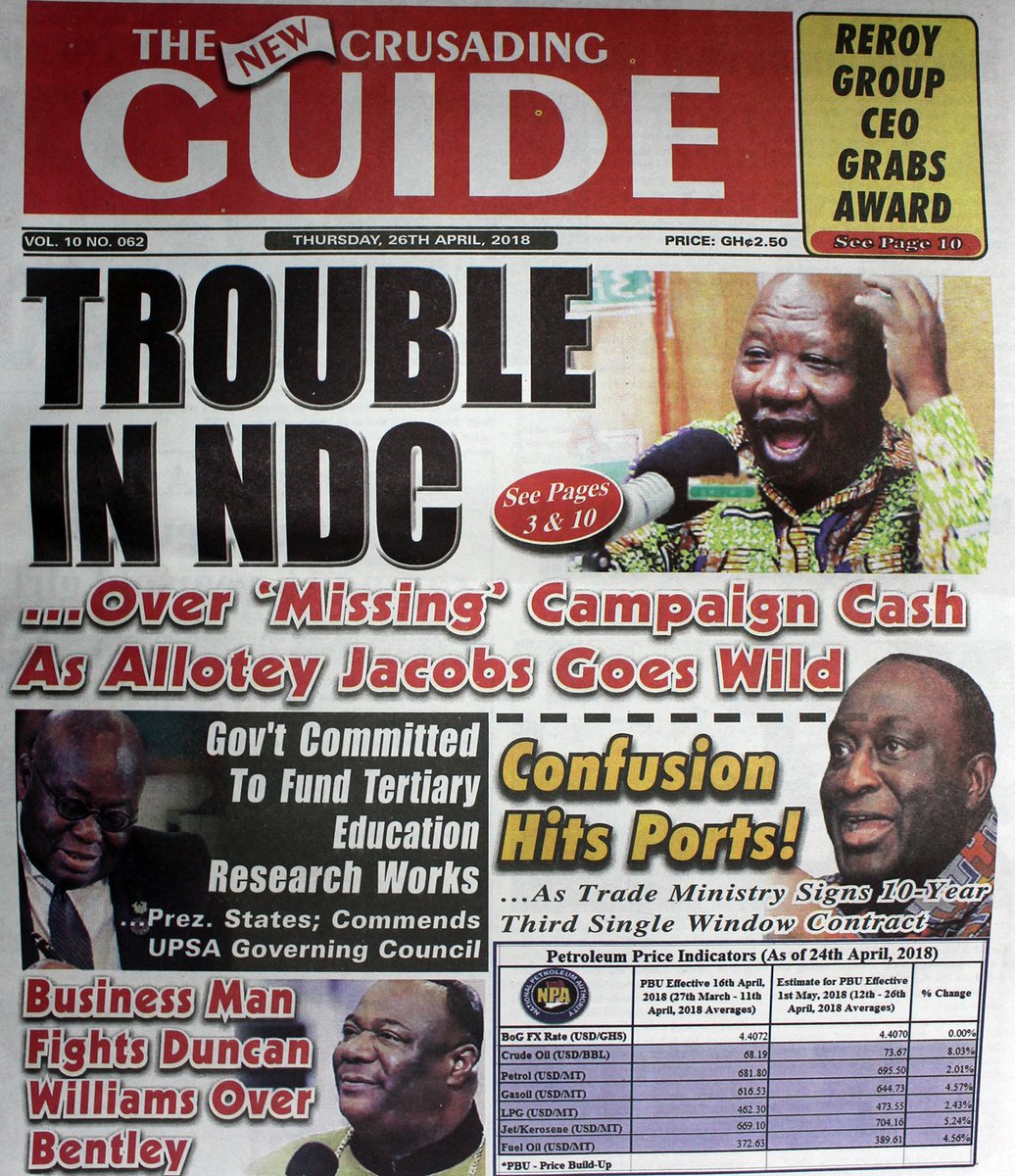 Front pages: Thursday, April 26, 2018 - MyJoyOnline.com