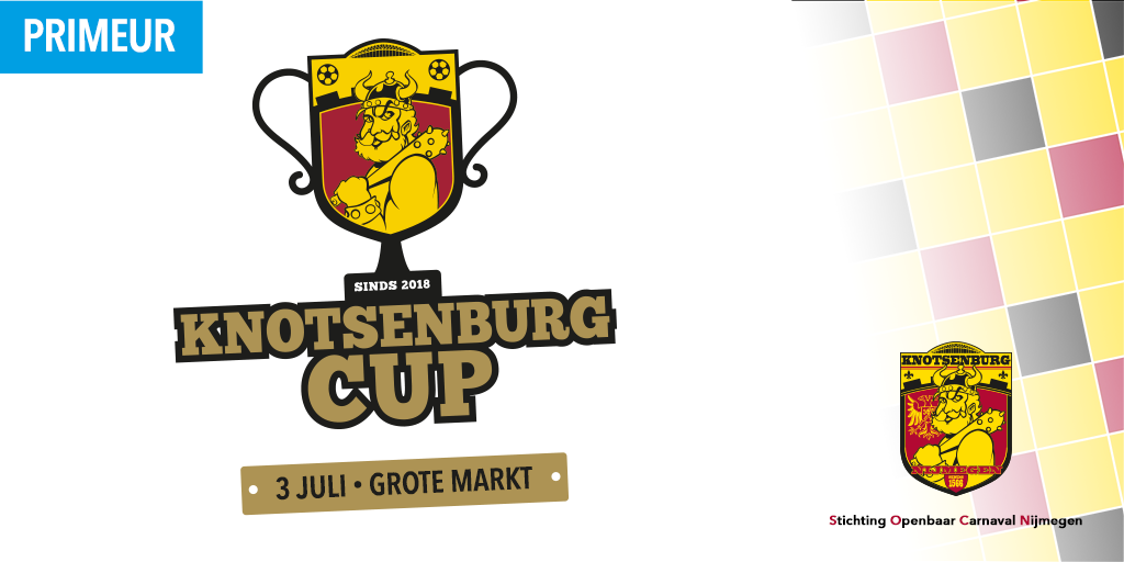 Op dinsdag 3 juli vindt voor de 1ste keer de Knotsenburg Cup plaats op de Grote Markt.
Wij nodigen alle Carnavalsverenigingen, Sponsoren SOCN en alle groeperingen die aangesloten zijn bij Stichting Openbaar Carnaval Nijmegen, uit om zich in te schrijven voor dit geweldig toernooi