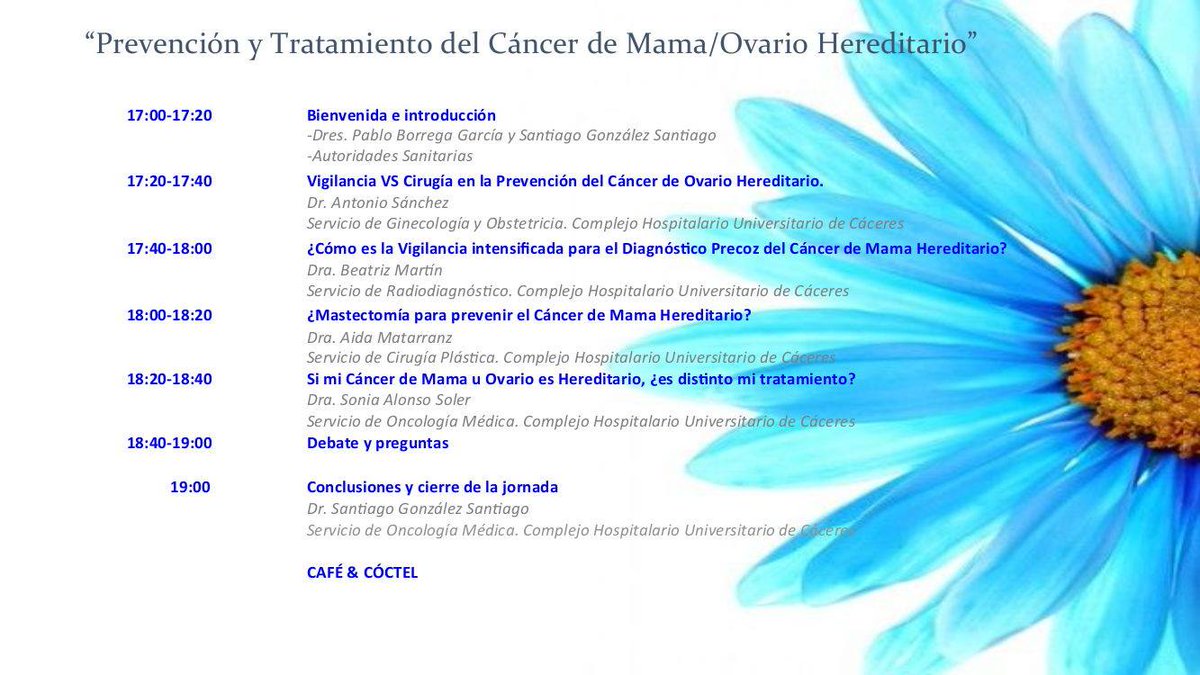 No os perdais Las terceras Jornadas Extremeñas de Cáncer Hereditario “Prevención y Tratamiento del Cáncer de Mama/Ovario Hereditario” se celebrarán el 8 de mayo en el Colegio de Médicos de 17h a 19h.