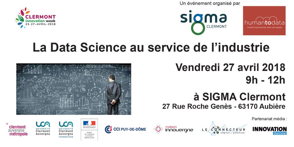SigmaClermont's tweet photo. #CIW2018 La #DataScience au service de l'#Industrie
Rdv demain à 9h @SigmaClermont avec @DeltaMu_fr @industrie_futur @AgaetisIT
@_Phimeca #PyramisConsulting.
Plus d'infos sur : https://t.co/TbAuADSRjI https://t.co/TUzizMxTnr