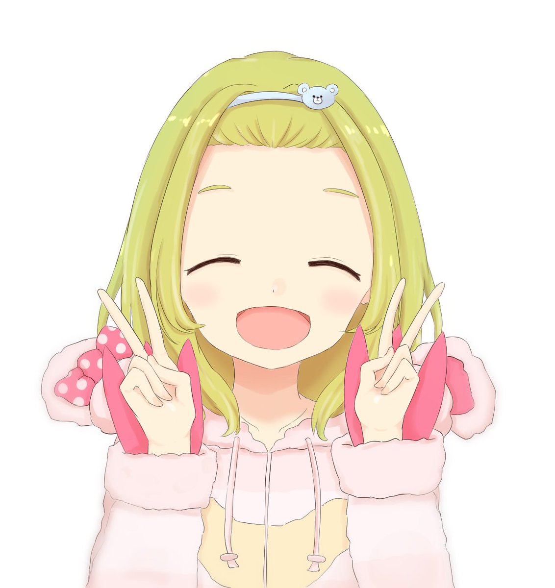 「かざちゃんしゅきしゅき
ませデコダブルピース
 #森中びじゅつかん 」|いなごのイラスト