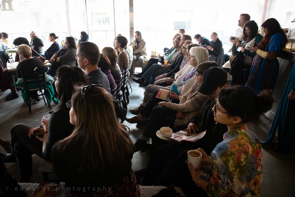 PolyglotMag's tweet photo. On the 23rd, we launched the third issue of The Polyglot (CanLit: Curating our Canons), at the @edmpoetryfest The Nook Cafe was FULL to the brim! #yeg #amreading #poetry #PoFest18 https://t.co/qoxPN0oa9T