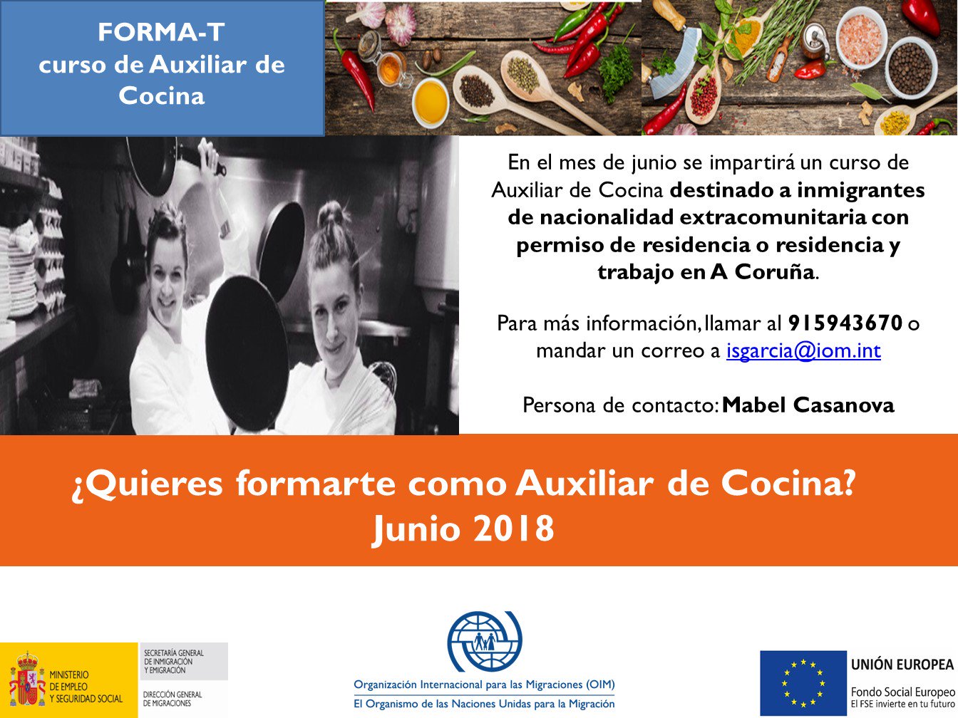 Oim Espana On Twitter En El Mes De Junio La Oim Impartira Un Curso De Auxiliar De Cocina Destinado A Inmigrantes De Nacionalidad Extracomunitaria Con Permiso De Residencia O Residencia Y Trabajo