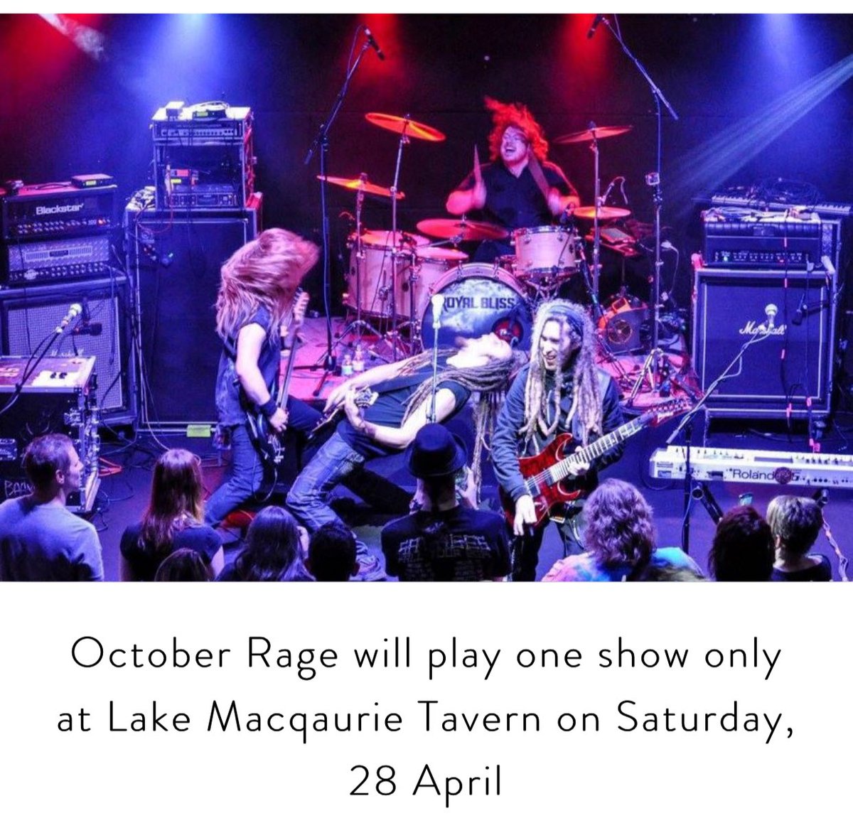 April 28 <a href="/Octoberrage/">October Rage</a> throwing down at Lake Macquarie Tavern 🤘🏻 #hometown #octoberrage