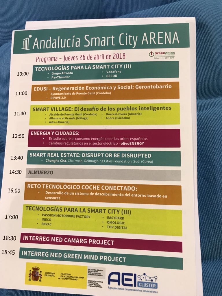 smartcityclust's tweet photo. Os esperamos en nuestro espacio Andalucia Smart City ARENA @forogreencities. Aquí os dejamos el  programa para hoy. https://t.co/5FLJL8ZKe1
