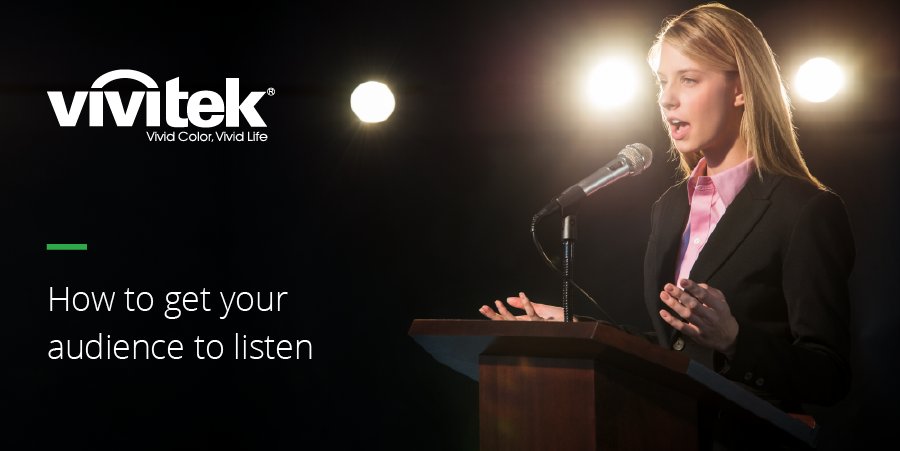 VivitekUK's tweet photo. How do you get your audience to listen? The answer is linguistic persuasion. In the latest article on the #CollaborationBlog by #Vivitek you can find a list of tips for speaking persuasively: https://t.co/WruA31S5oJ https://t.co/wiWLhaO5NX
