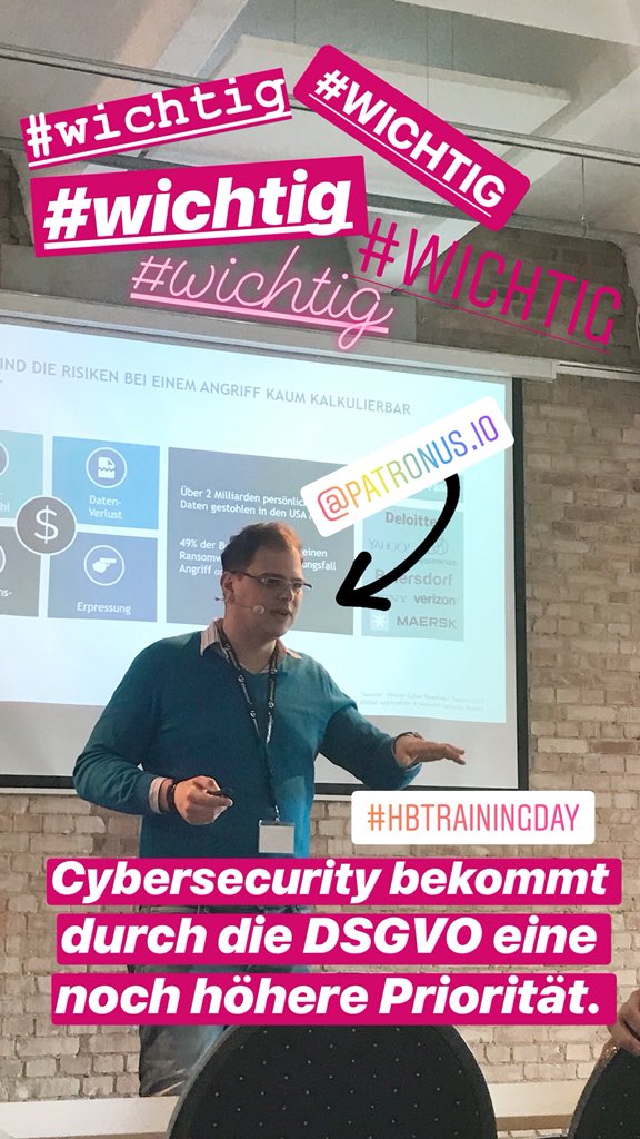 Haendlerbund's tweet photo. Bei @patronusIO (https://t.co/3NvrLITAFn) gibt's Hilfe für eure #Cybersecurity, natürlich #DSGVO-konform! 🙌

#HBTrainingDay #Onlinehandel #ECommerce https://t.co/rl7rcNuCqD