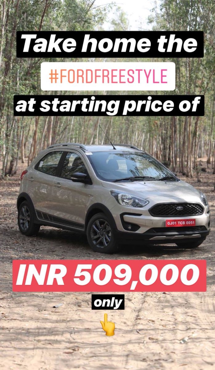 autobuyerin's tweet photo. Starting at INR 5,09,000, take home India’s First CUV – The Ford Freestyle. Don’t wait, book a test drive today! Go to link in stories! 👆
#Freestyle #Ford #FordIndia #India #CUV #CarsOfInstagram #InstaCars #CompactUtilityVehicle #Fun #LiveLifeFreestyle #GoFreestyle https://t.co/oq5L9n1UMo