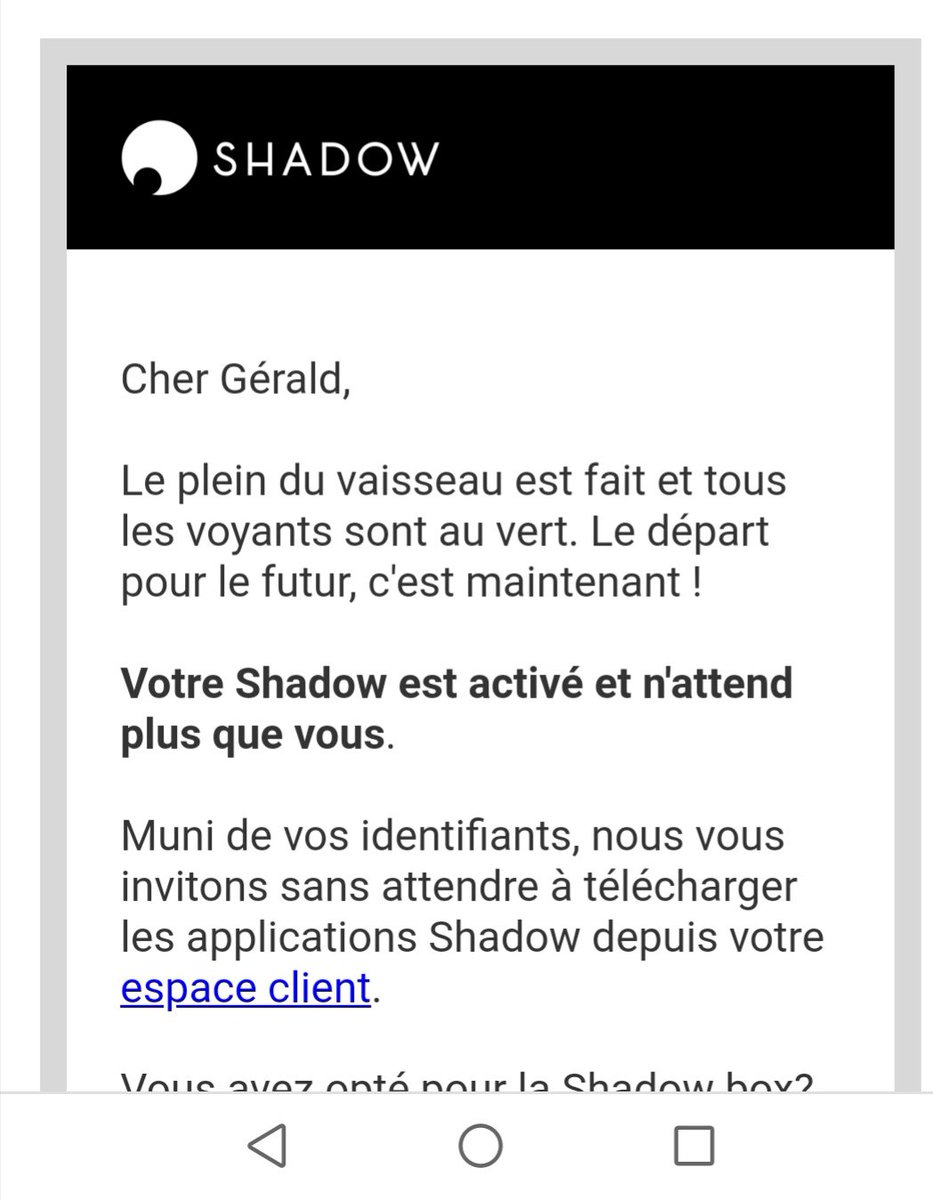 geralddefoing's tweet image. ➖ de 12h00 après mon inscription ! merci @Shadow_France  #relationclients #innovation #digital