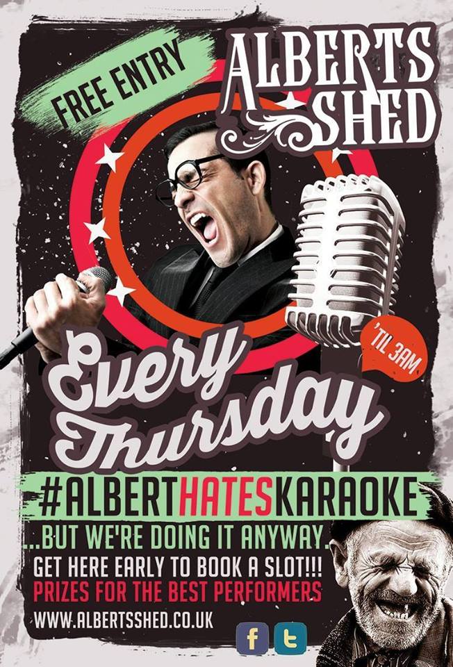 albertloveslive's tweet photo. Evert Thursday it's
#AlbertHatesKaraoke
Our infamous weekly #KaraokeNight
Get down here and sing your lungs out, just dont tell #Albert
#GetYourHeadInTheShed
#Shrewsbury #OpenUntilVerylate #Xfactor https://t.co/guAk5GXRki