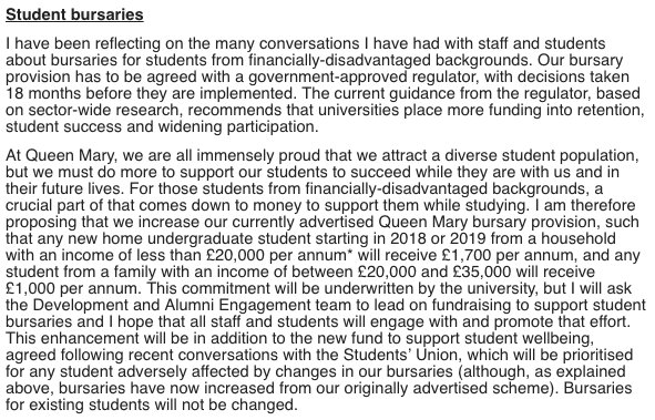 Principal Colin Bailey has just announced a slight increase in bursary funding for next year, in addition to the wellbeing fund that we had already secured. He'll never admit it, but this would not have happened without our occupation. Student direct action really does work! 💪🎉
