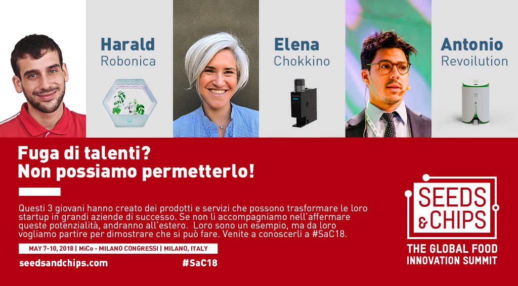 SEEDSandCHIPS's tweet photo. Fuga di talenti? Questi 3 giovani hanno creato dei prodotti che possono    trasformare le loro startup in grandi aziende di successo. Se non li accompagniamo nell'affermare queste potenzialità, andranno all'estero! NON possiamo permetterlo! Venite a conoscerli a #SaC18 https://t.co/v5yYKolNBu