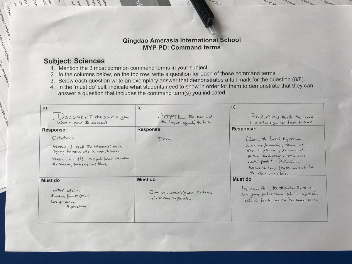 JRafaelAngelM's tweet photo. Today we had a very successful PD on command terms at @QAIS_LIVE . It’s not knowing the terms but understanding how to effectively respond to a question or task that includes one. We looked at the linguistic aspects and success criteria behind them. @MYPChat #MYPChat @ibmyp https://t.co/keUHWFpBmV