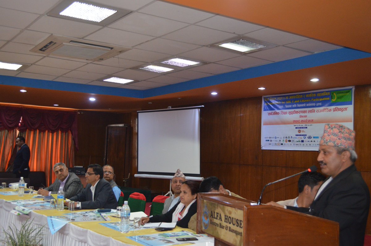PDRCNepal's tweet photo. Civil society organizations urged the ministry of education as well as the political parties to be accountable for implementing the full #SDG4 agenda.  #GAWE2018 Cc: @yogeshuml55 @RupSunar @globaleducation https://t.co/zHWaPH9EDg