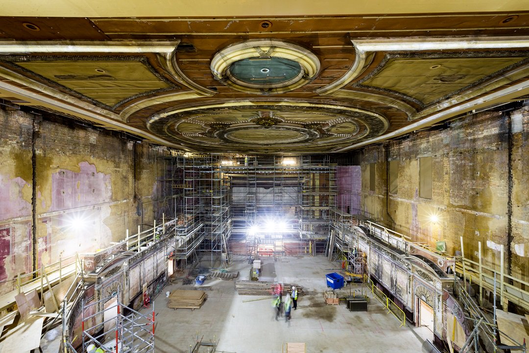 HeritageFundUK's tweet photo. We’re really excited to see these pics of work underway at #NationalLottery funded Alexandra Palace Theatre, plus artist impressions of how it will look when it opens in December.  #AllyPallyTheatre @yourallypally https://t.co/vkcdauxIcQ