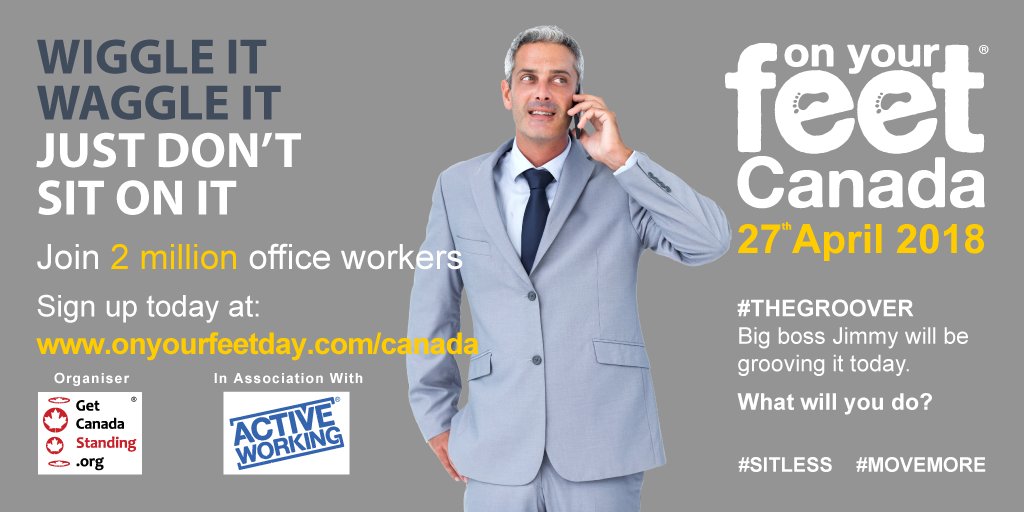 Remember to tweet us all your "Get up offa that thing" photos TOMORROW with the #OYF2018 #OnYourFeetCanada 👣👣 #SitLess #MoveMore! Who dares wins! ▶️ buff.ly/2Dkw4X5