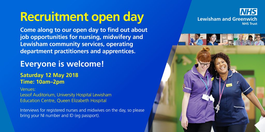 Lewisham And Greenwich Nhs Trust On Twitter The Trust Is Holding A Recruitment Open Day At Both Hospitals On Saturday 12 May To Showcase Job Opportunities For Registered Nurses Midwives Community Nurses