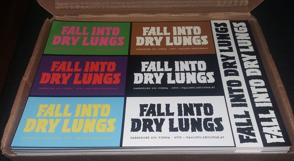 DryLungsRecords's tweet photo. just in time for our #gigs in #italy next weekend: #vegan #fallintodrylungs #stickers in different #colorschemes & formats, cutting up those #stickersheets will be todays #fidl #afterworkdelight - #vienna #wien #harshnoise over #napoli #neapel #naples & #eboli - #italia #italien https://t.co/MYwvxJc3Xg