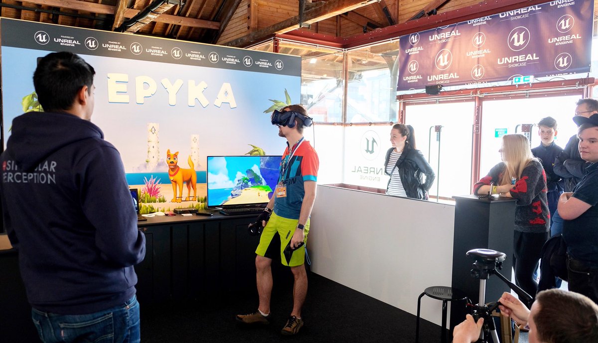 SingularVR's tweet image. Good vibes at #Rezzed2018 ! So many people tried our #VR game #EPYKA and many thanks to @Zimtok5, was great meeting you! 🐕 

Our game is Powered by @UnrealEngine 
#singularperception #unrealengine #htcvivepro #indiedev #indiegame
