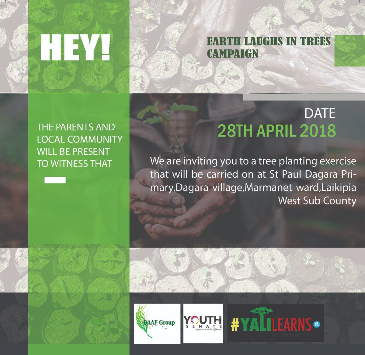 SimonMJnr's tweet photo. Make a date...and make the earth smile..:-)
@johnwangai7
@take_youth
@JonathanOdongo
@YALIRLCEA
@YALINetwork
@YouthSenateKE
@mykendegwa
#agenerationwithadifference
#milleniumgoals https://t.co/AR9miVD53I