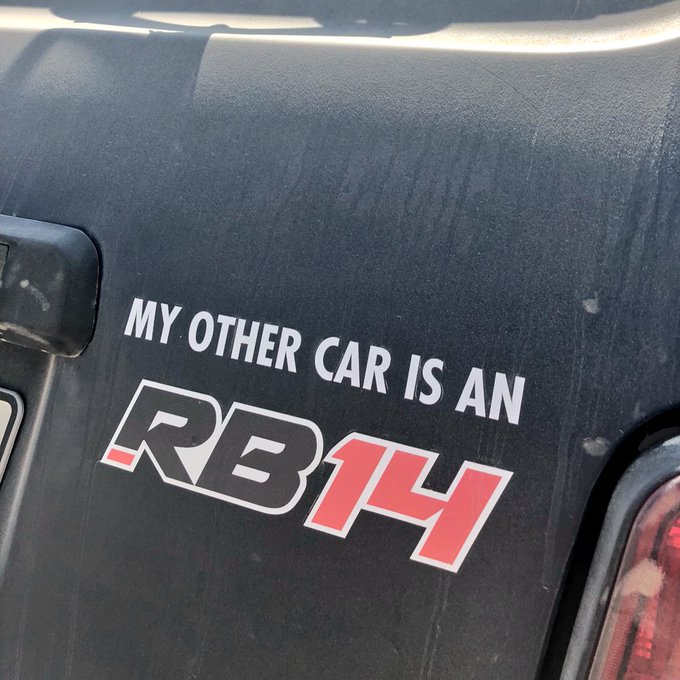 Picture reads - ‘My other car is an RB14’