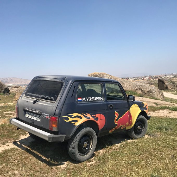 A local Baku Lada in Red Bull branding situated in Gobustan National Park