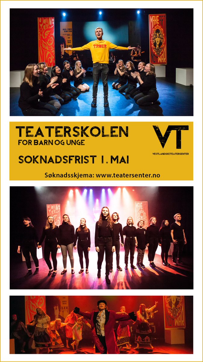 VT_teatersenter's tweet photo. #søknadsfrist #teaterskole #barnogunge Søknadsskjema: https://t.co/YYCIt8FZdZ https://t.co/PmGQpkhRsP