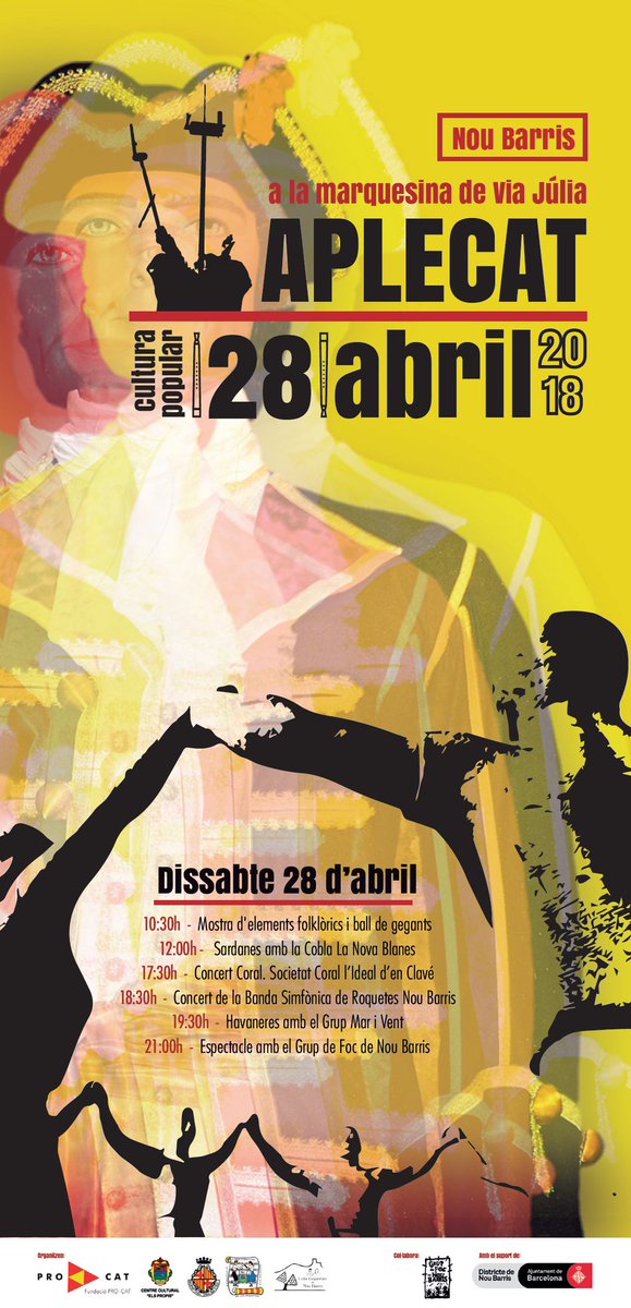 Ja tenim aquí l'#Aplecat El 28/4 a #NouBarris. 🥁🎼🎸
Cultura popular amb la Societat Coral L'Ideal d'en Clavé, la Banda Simfònica de #Roquetes, <a href="/Gegants9Barris/">Gegants de NouBarris</a>, el Grup de Foc #NouBarris, sardanes amb La Nova Blanes i havaneres amb el Grup Mar i Vent.
👉 ow.ly/Lq4H30jEhKa